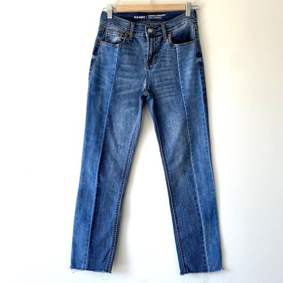 Old Navy Womens Denim Blue Mid Rise Droit Parfait Perfect Straight Jeans SZ 0 - Picture 1 of 8